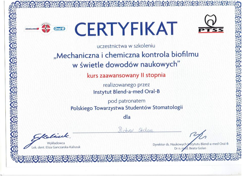 Certyfikat, Piotr Stolorz