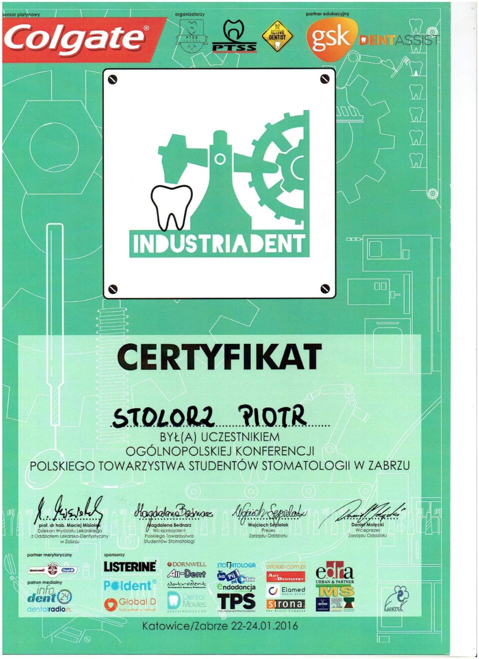 Certyfikat, Piotr Stolorz