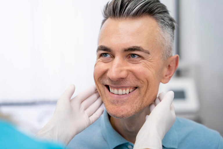 Uśmiechnięty człowiek u dentysty