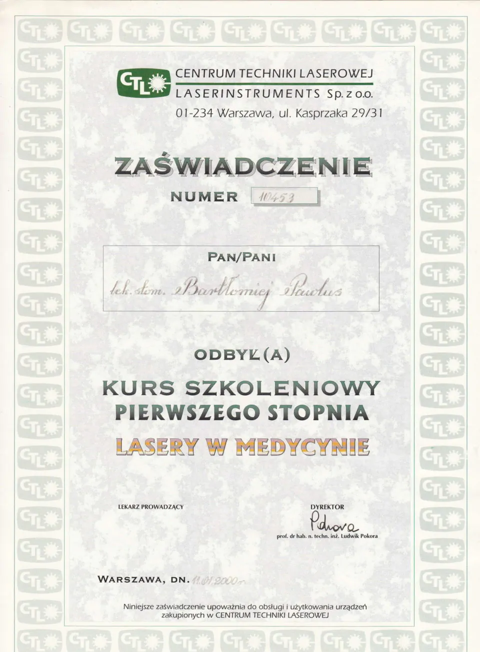 Certyfikat, Bartłomiej Pawlus