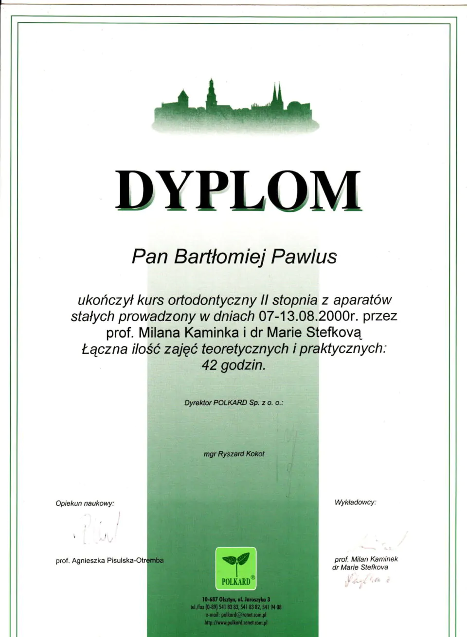 Certyfikat, Bartłomiej Pawlus