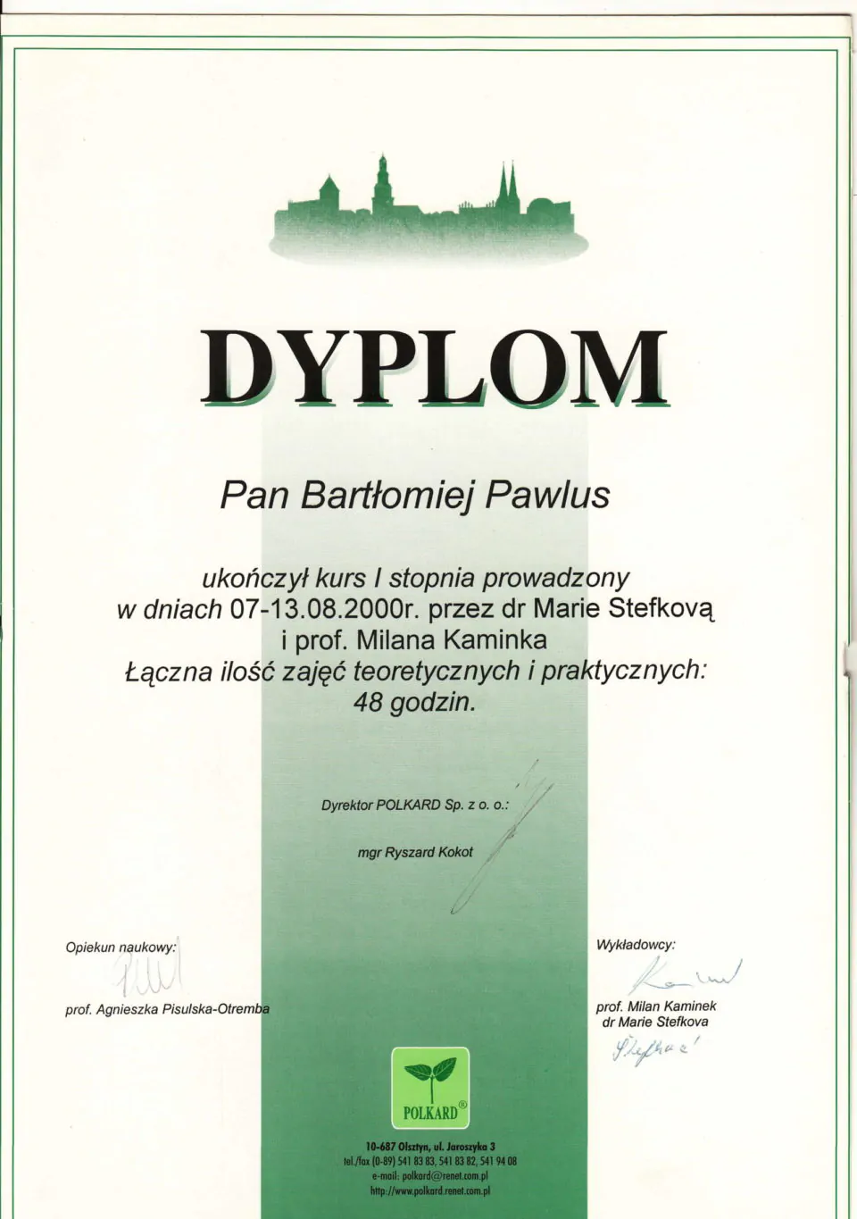 Certyfikat, Bartłomiej Pawlus