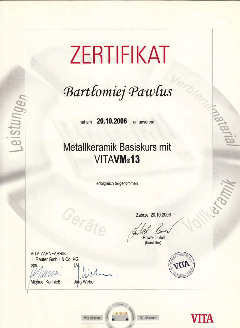 Certyfikat, Bartłomiej Pawlus