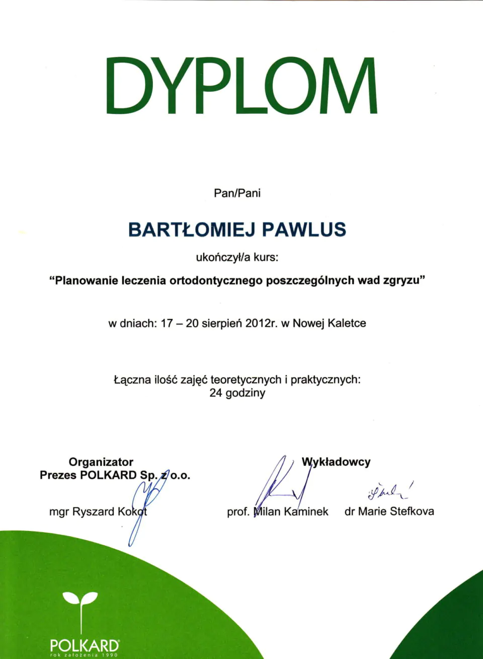 Certyfikat, Bartłomiej Pawlus