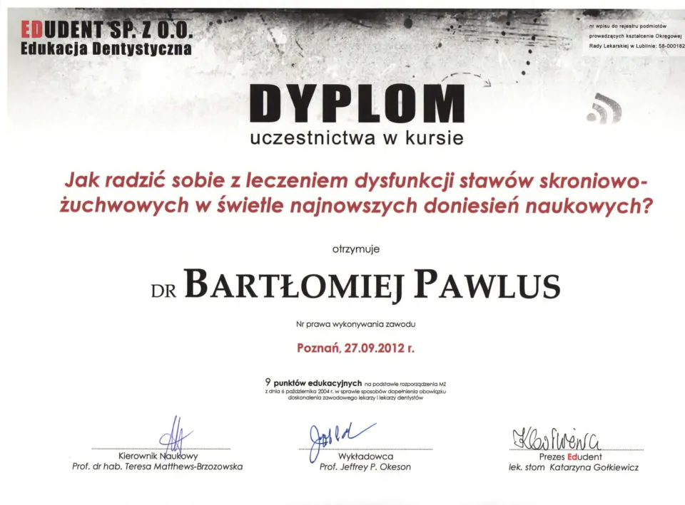 Certyfikat, Bartłomiej Pawlus