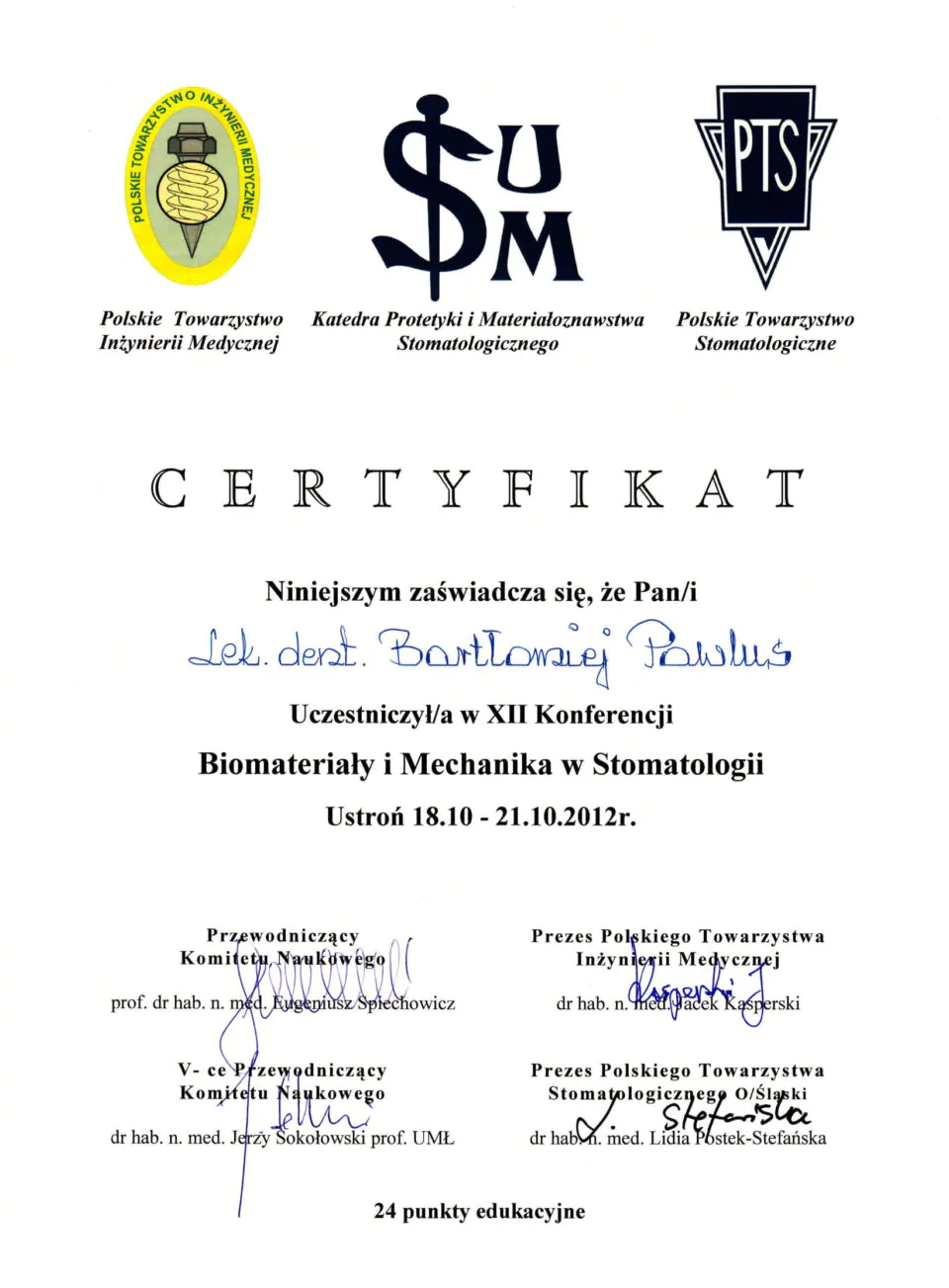Certyfikat, Bartłomiej Pawlus