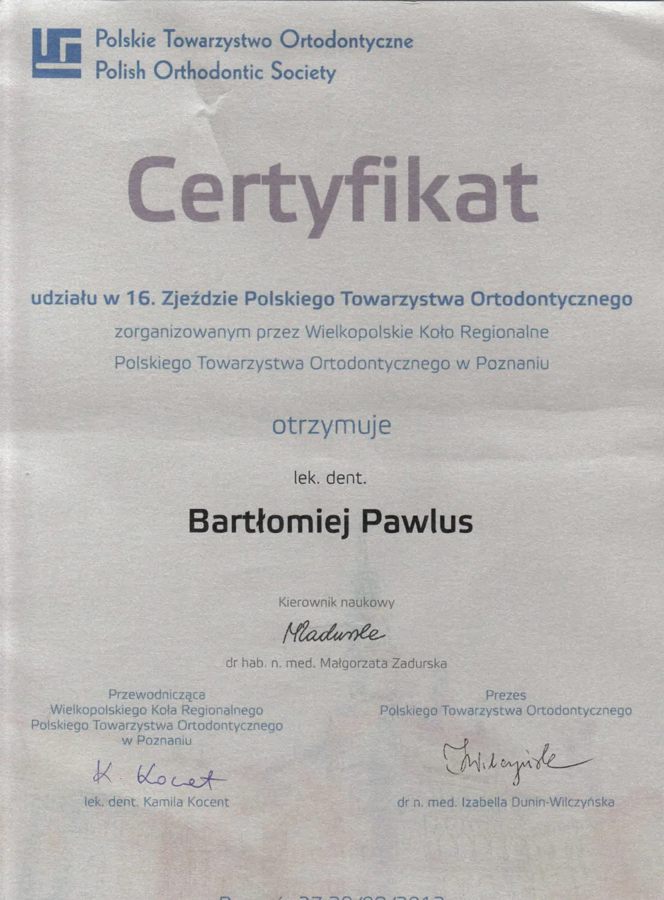 Certyfikat, Bartłomiej Pawlus