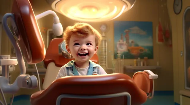 dziecko siedzi na fotelu dentystycznym
