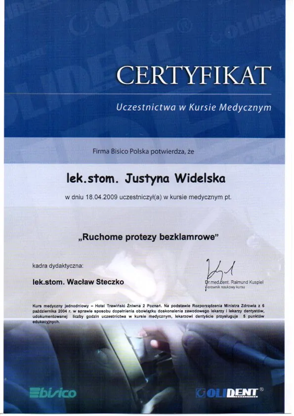 Certyfikat, Justyna Widelska