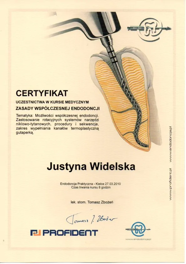 Certyfikat, Justyna Widelska