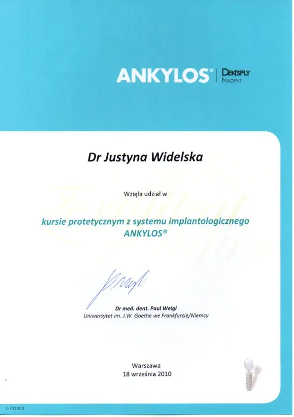 Certyfikat, Justyna Widelska