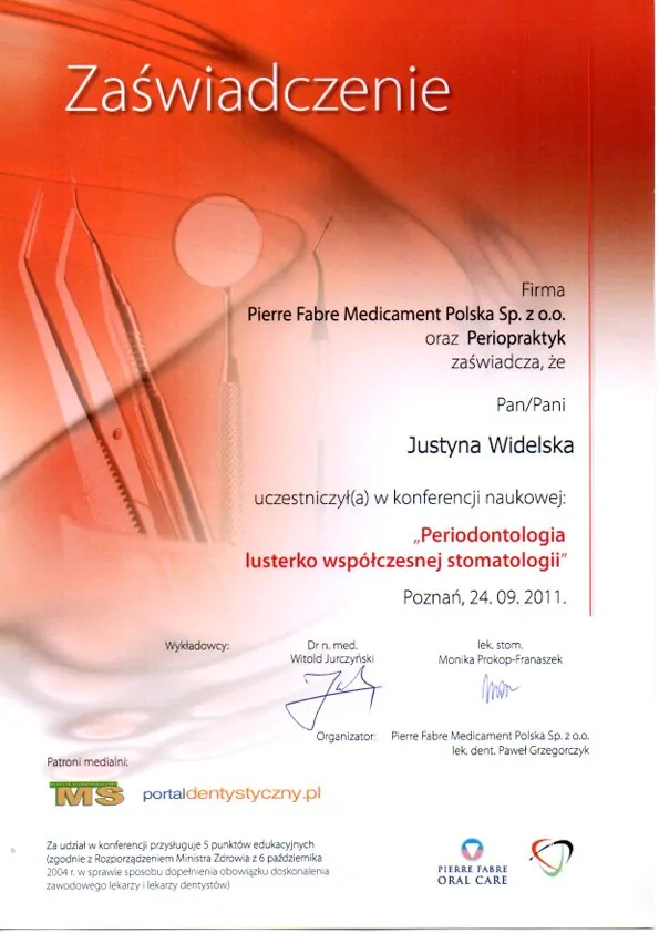 Certyfikat, Justyna Widelska