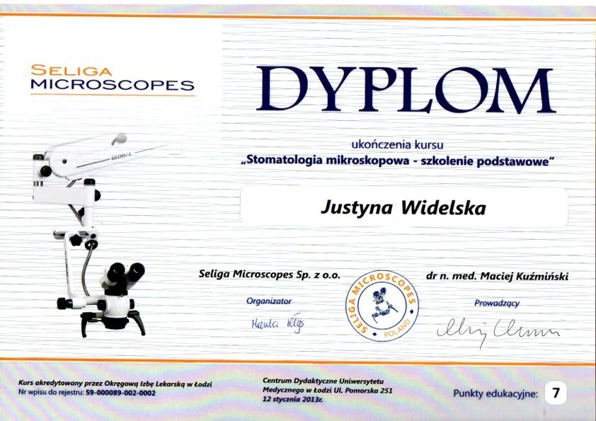 Certyfikat, Justyna Widelska