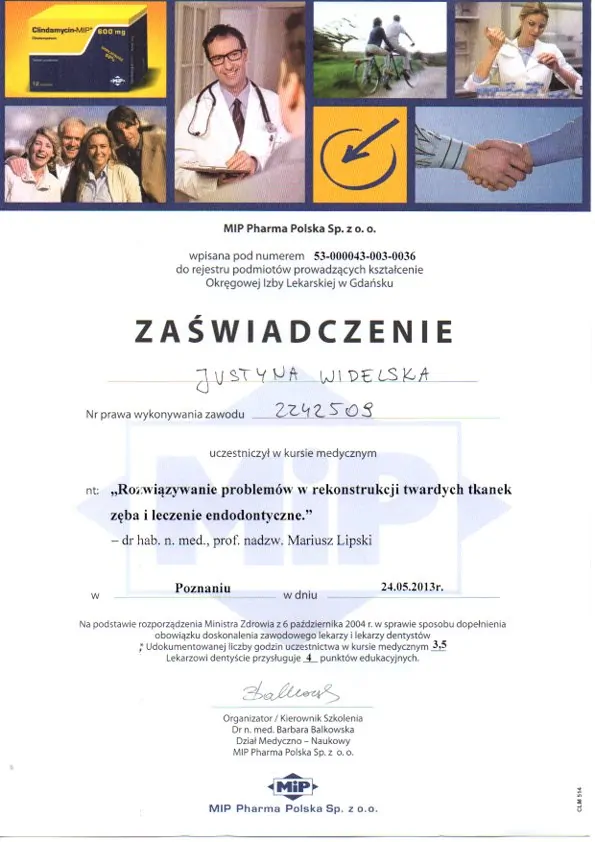 Certyfikat, Justyna Widelska