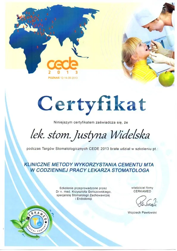 Certyfikat, Justyna Widelska