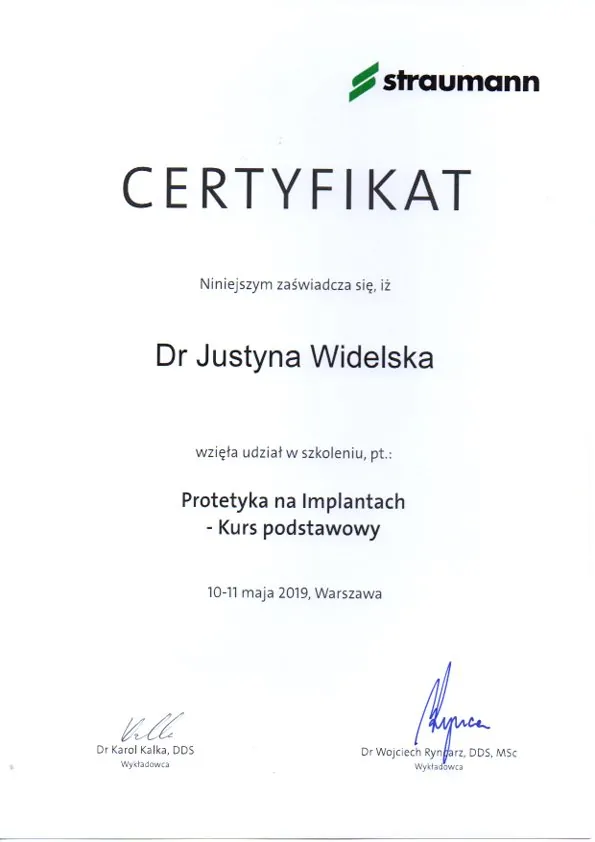 Certyfikat, Justyna Widelska