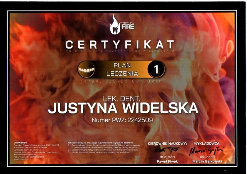 Certyfikat, Justyna Widelska