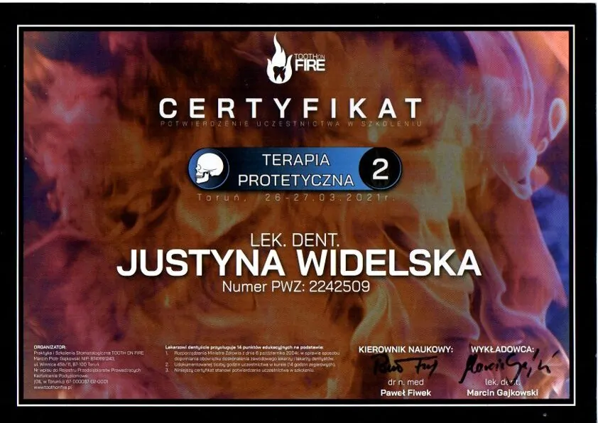 Certyfikat, Justyna Widelska