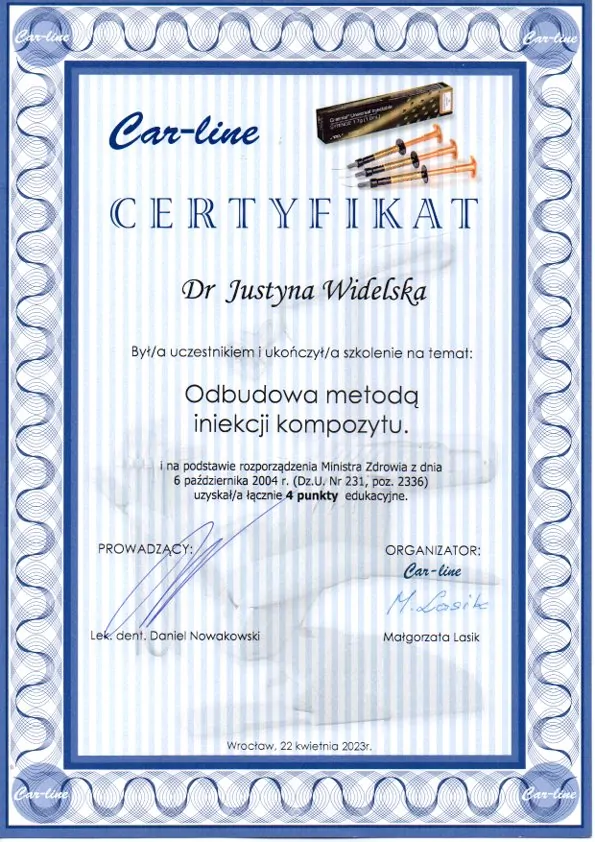 Certyfikat, Justyna Widelska