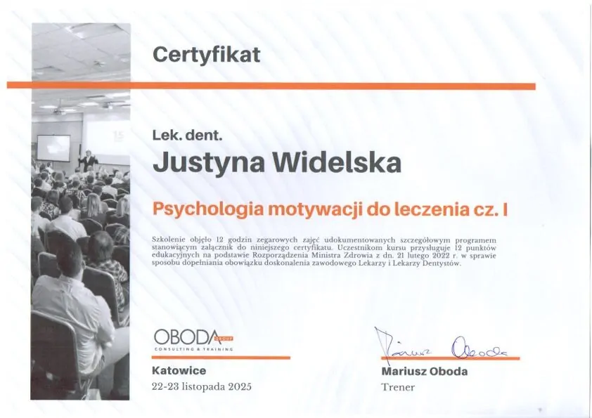 Certyfikat, Justyna Widelska